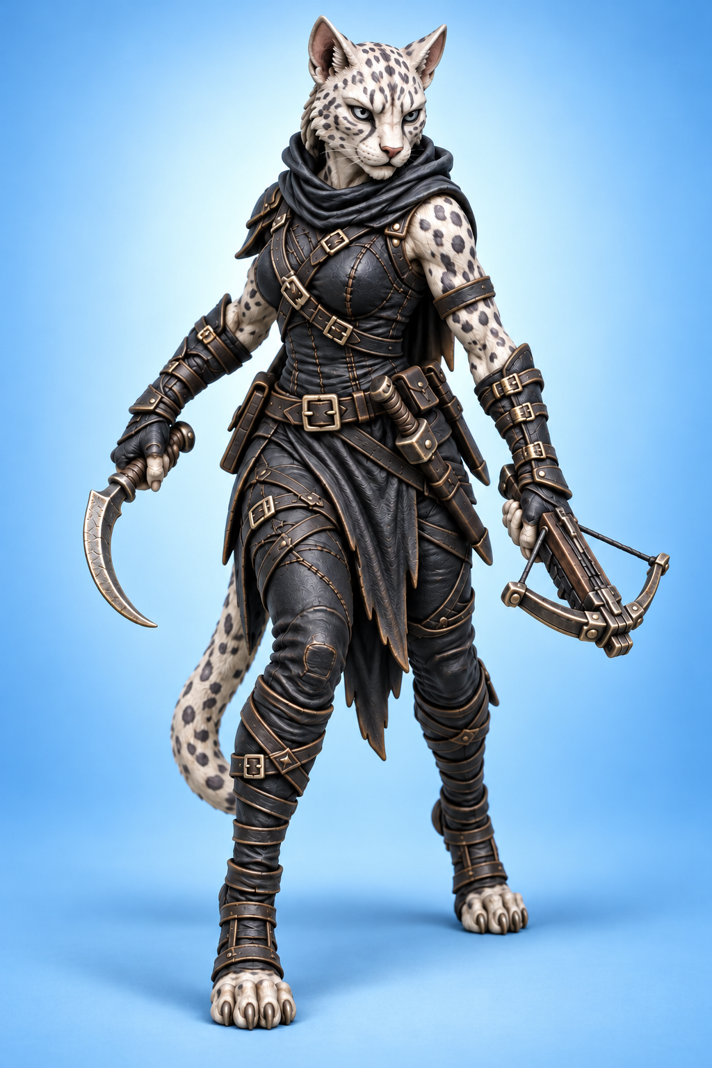Whisper-of-Cinders - Female Tabaxi Assassin painted presentation; supplied unpainted.