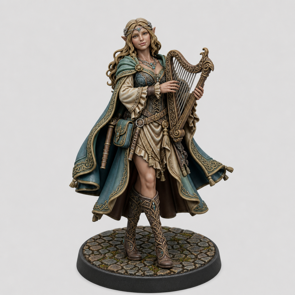 Seraphine Vale - Half-Elf Female Bard painted presentation; supplied unpainted.