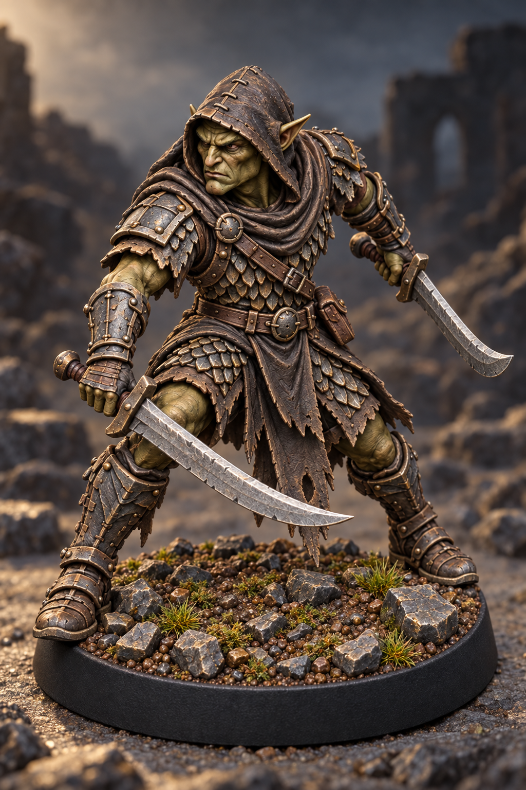 Hobgoblin with 2 weapons painted presentation; supplied unpainted.