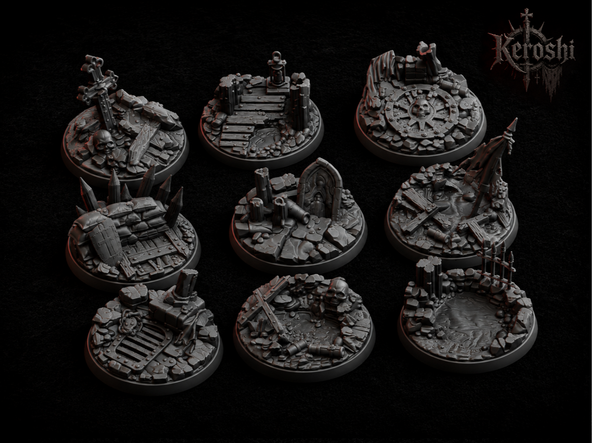 Grimdark trench bases pack II, 32mm, unpainted resin