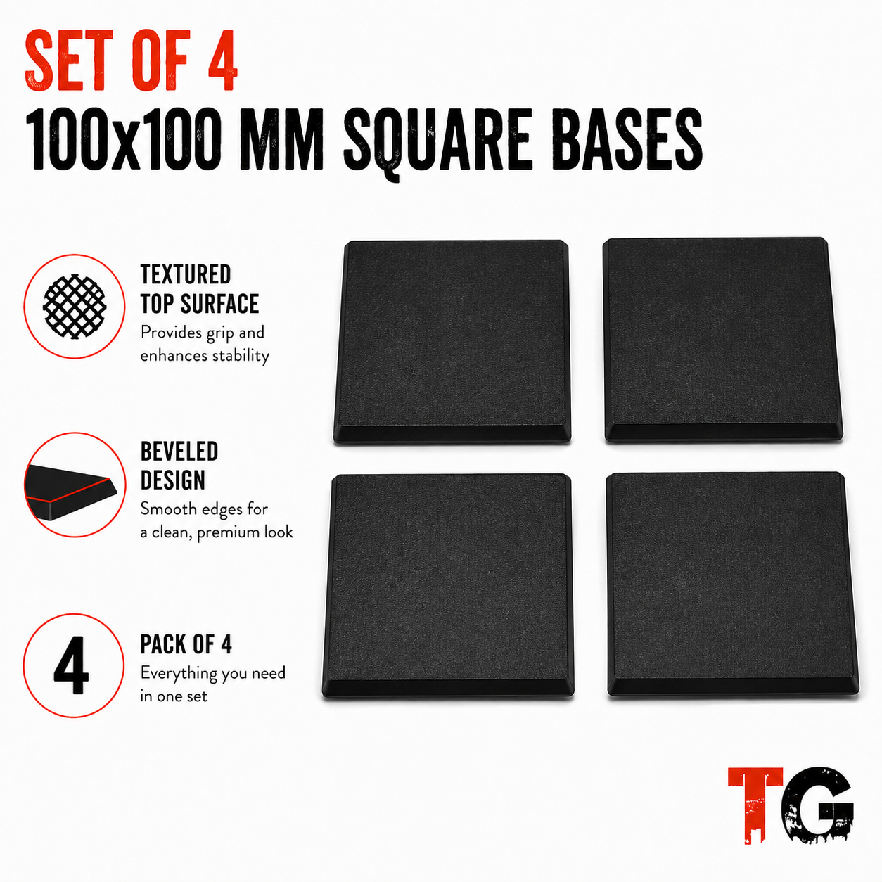Set of four 100mm beveled square miniature bases
