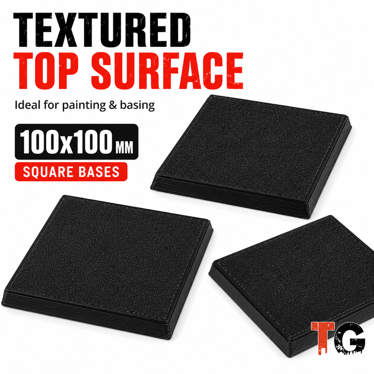 Textured top surface of a 100mm square base, ready for glue, sand and flock