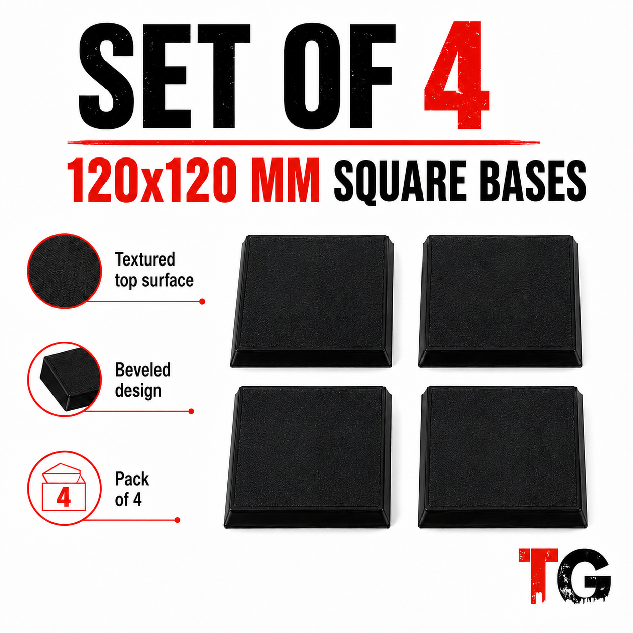 Set of four 120mm beveled square miniature bases