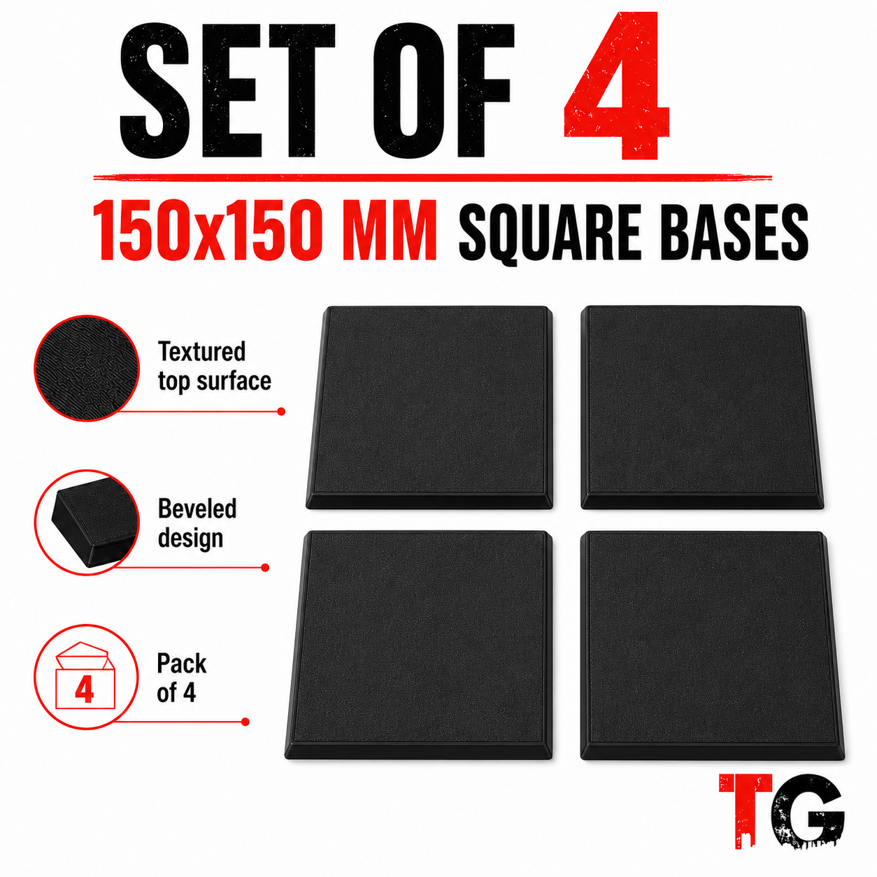 Set of four 150mm beveled square miniature bases