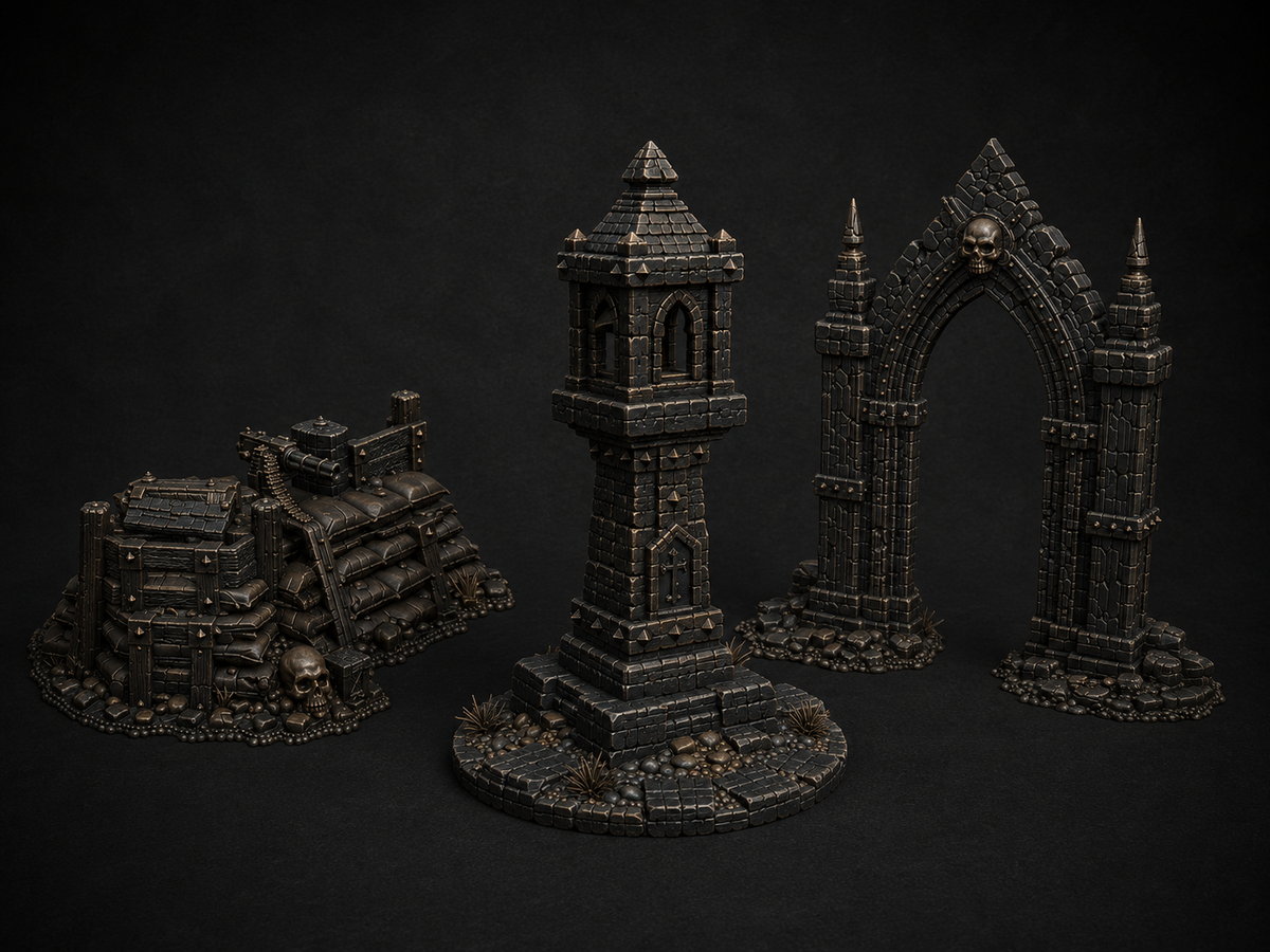 Ruined city terrain pack, 32mm, unpainted resin