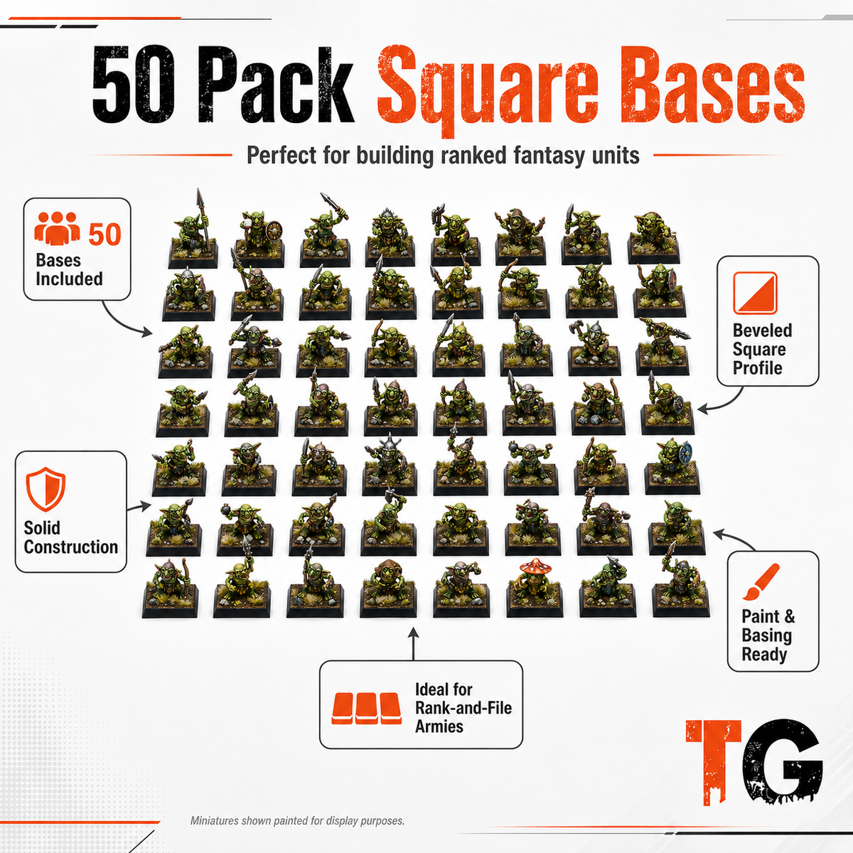 Infographic showing the dimensions and beveled edge profile of a 20mm square base