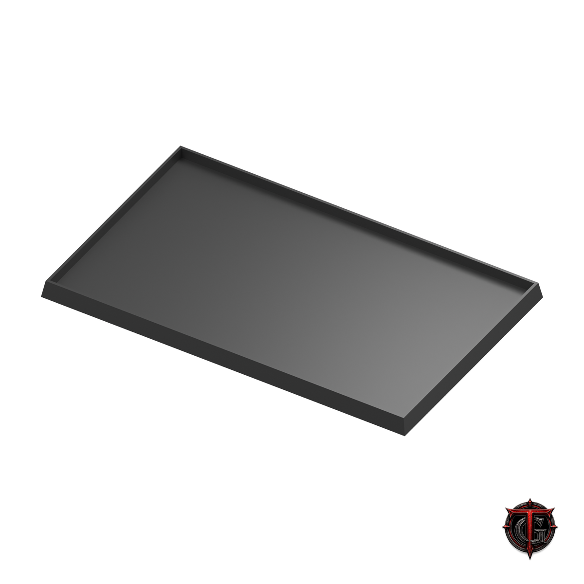 Black 25mm square-base movement tray in a 5x3 formation on white, with Terrain Genesis logo.