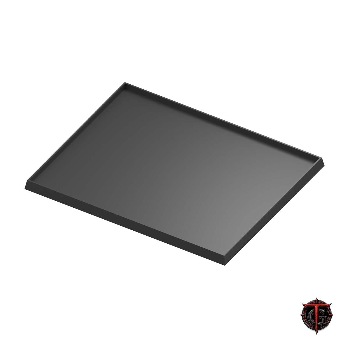 Black 25mm square-base movement tray in a 5x4 formation on white, with Terrain Genesis logo.