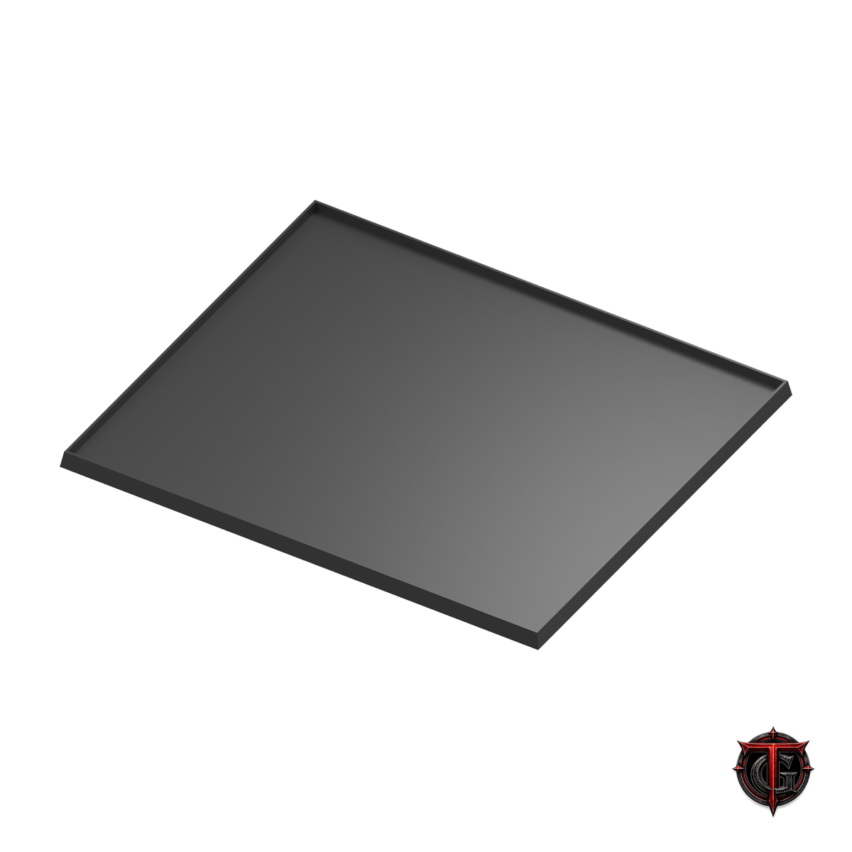 Black 25mm square-base movement tray in a 7x6 formation on white, with Terrain Genesis logo.