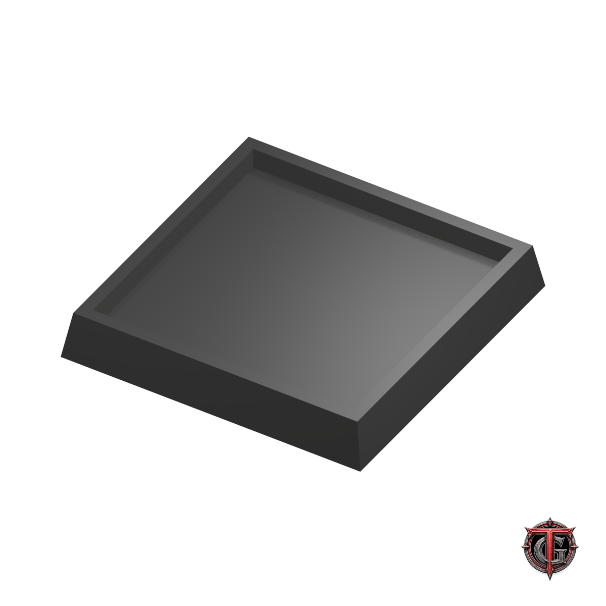 25mm to 30mm Square Base 1x1 Movement Tray Converter in black, model recesses facing up, on a white background with Terrain Genesis logo.