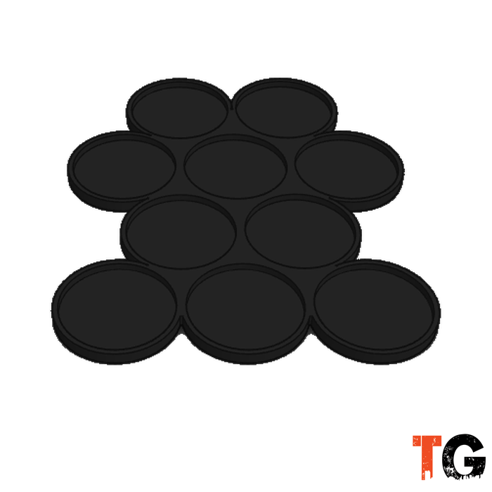 28mm movement tray with 10 slots for 28mm round bases in a 2x3x2x3 cloud formation, matte black