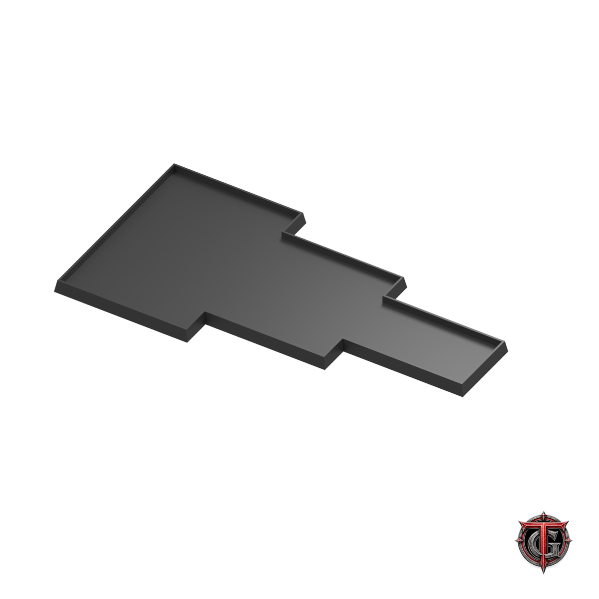 Black three-rank lance formation movement tray for six 30 × 60 mm bases, on a white background with the Terrain Genesis logo.