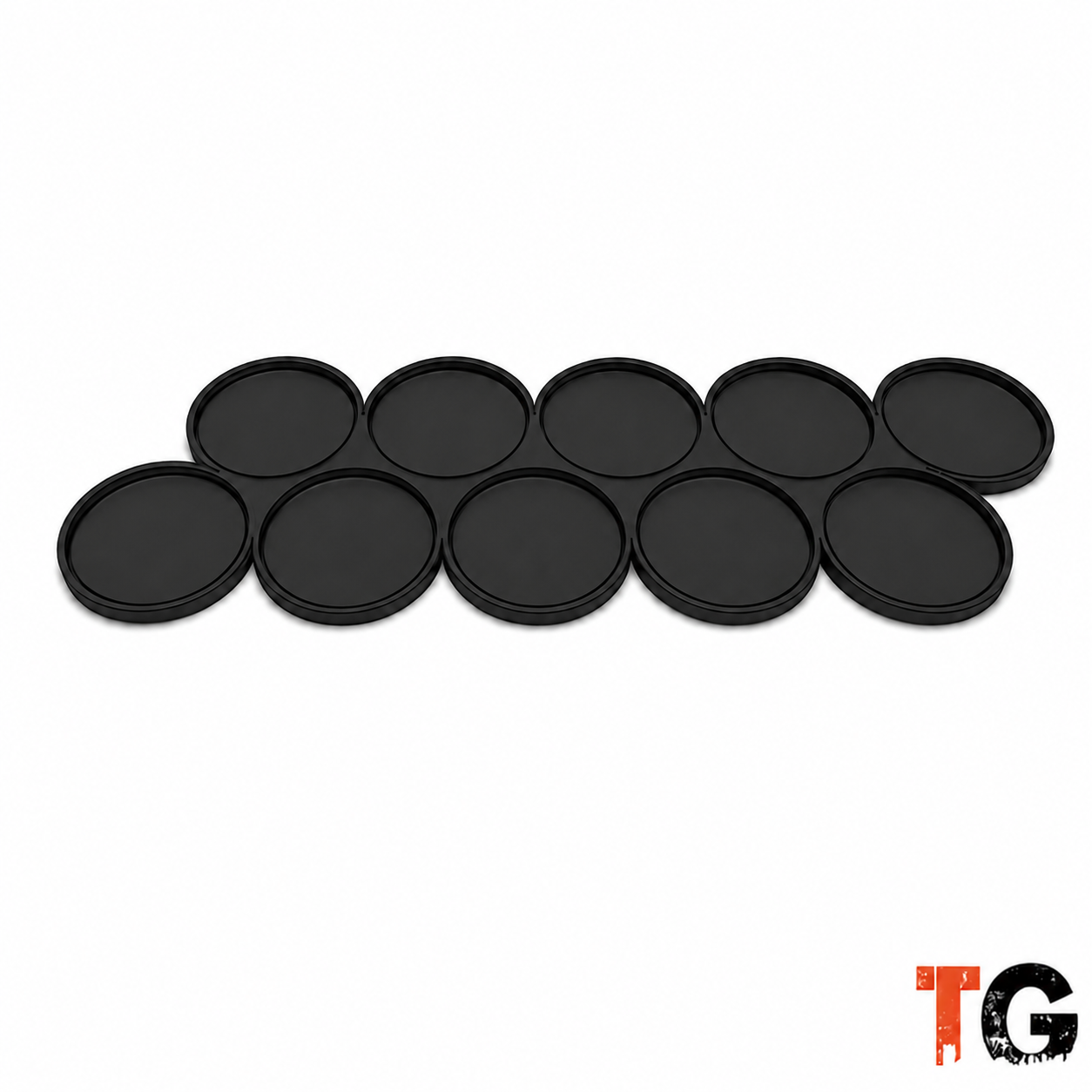 32mm movement tray with 10 slots for 32mm round bases in two straight rows of five, matte black