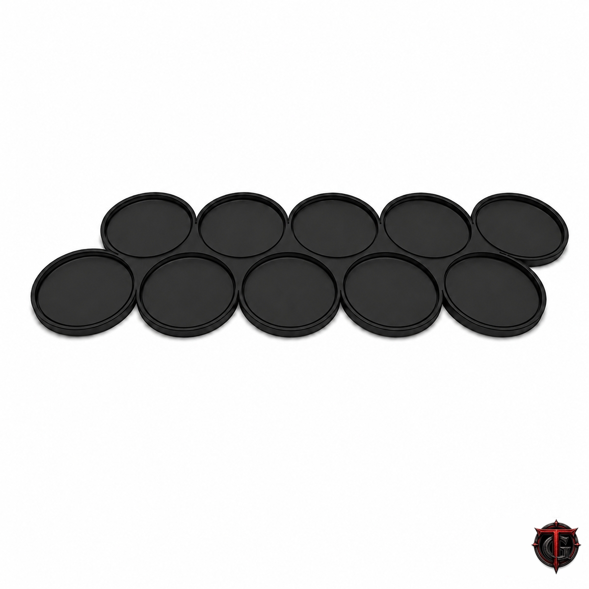 32mm movement tray with 10 slots for 32mm round bases in two straight rows of five, matte black