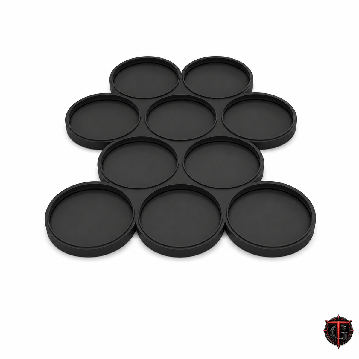 32mm movement tray with 10 slots for 32mm round bases in a 2x3x2x3 cloud formation, matte black