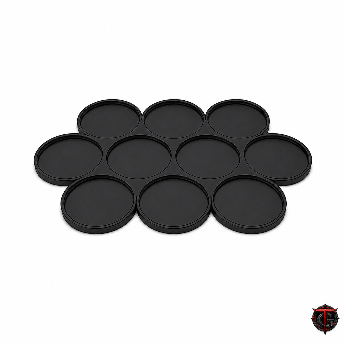 32mm movement tray with 10 slots for 32mm round bases in a 3x4x3 cloud formation, matte black