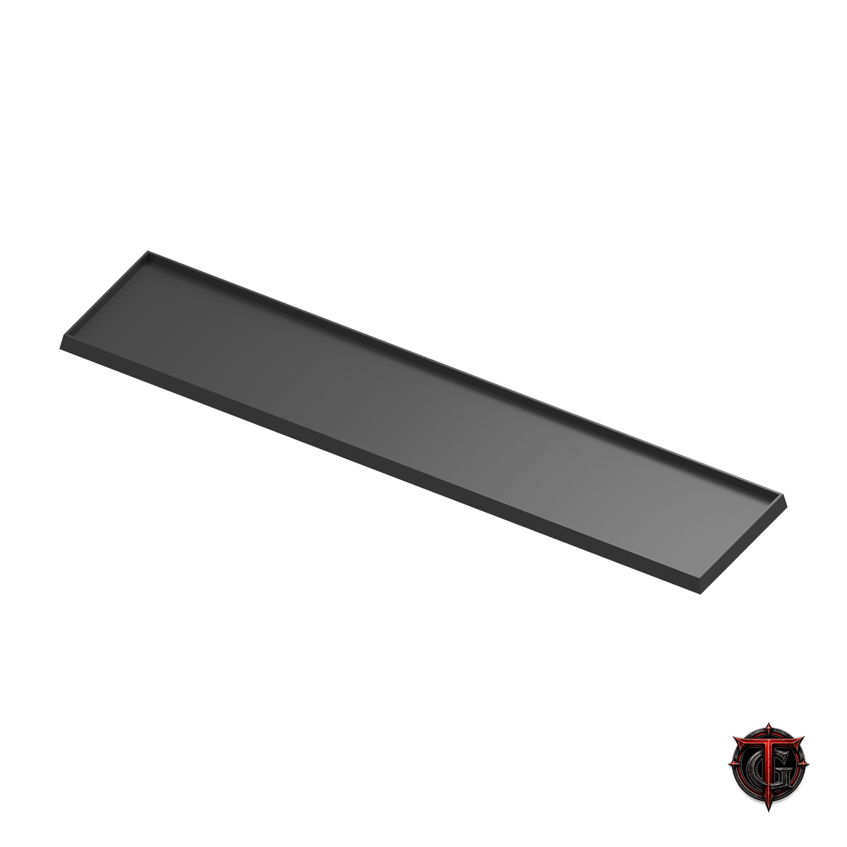 Black 50mm square-base movement tray in a 5x1 formation, 250x50mm nominal footprint.