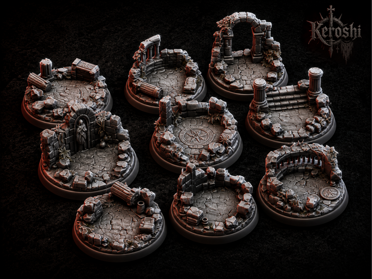 Ancient ruins bases pack, 32mm, unpainted resin