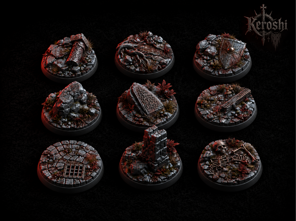 Fantasy ruins bases pack, 32mm, unpainted resin