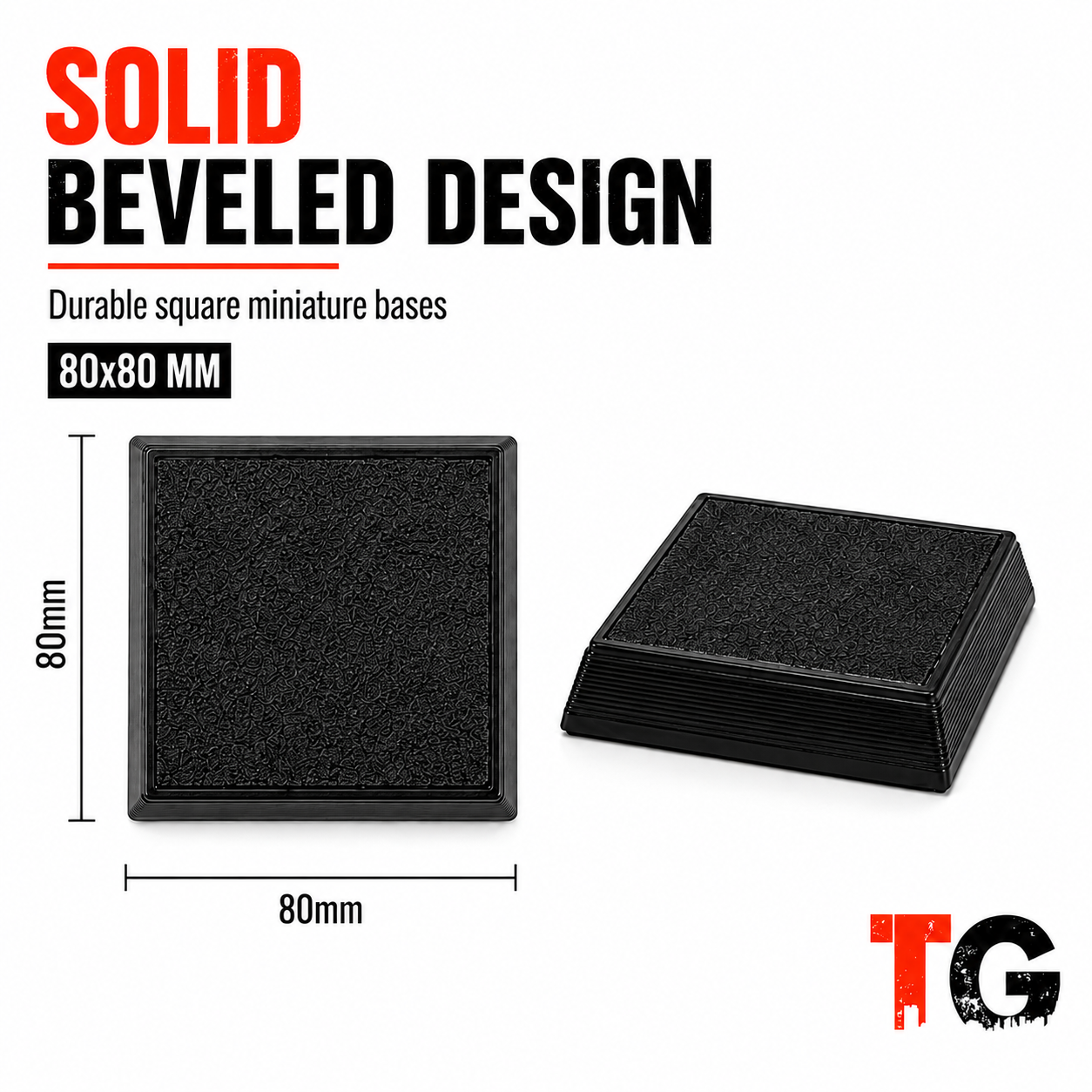 Close-up of an 80mm beveled square base showing its solid 4mm-thick construction