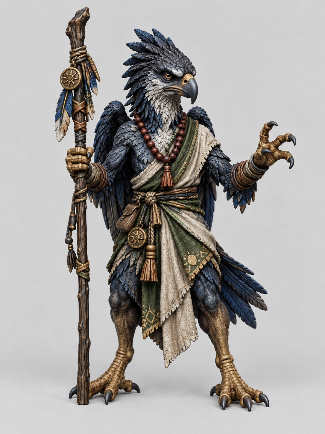 Painted aarakocra monk miniature, front view