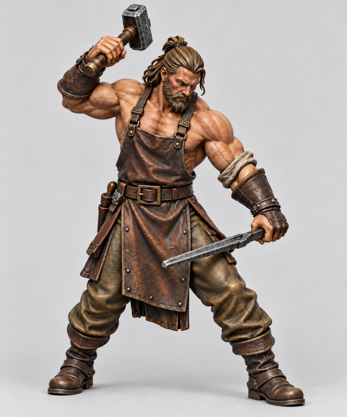 Painted blacksmith NPC miniature, front view
