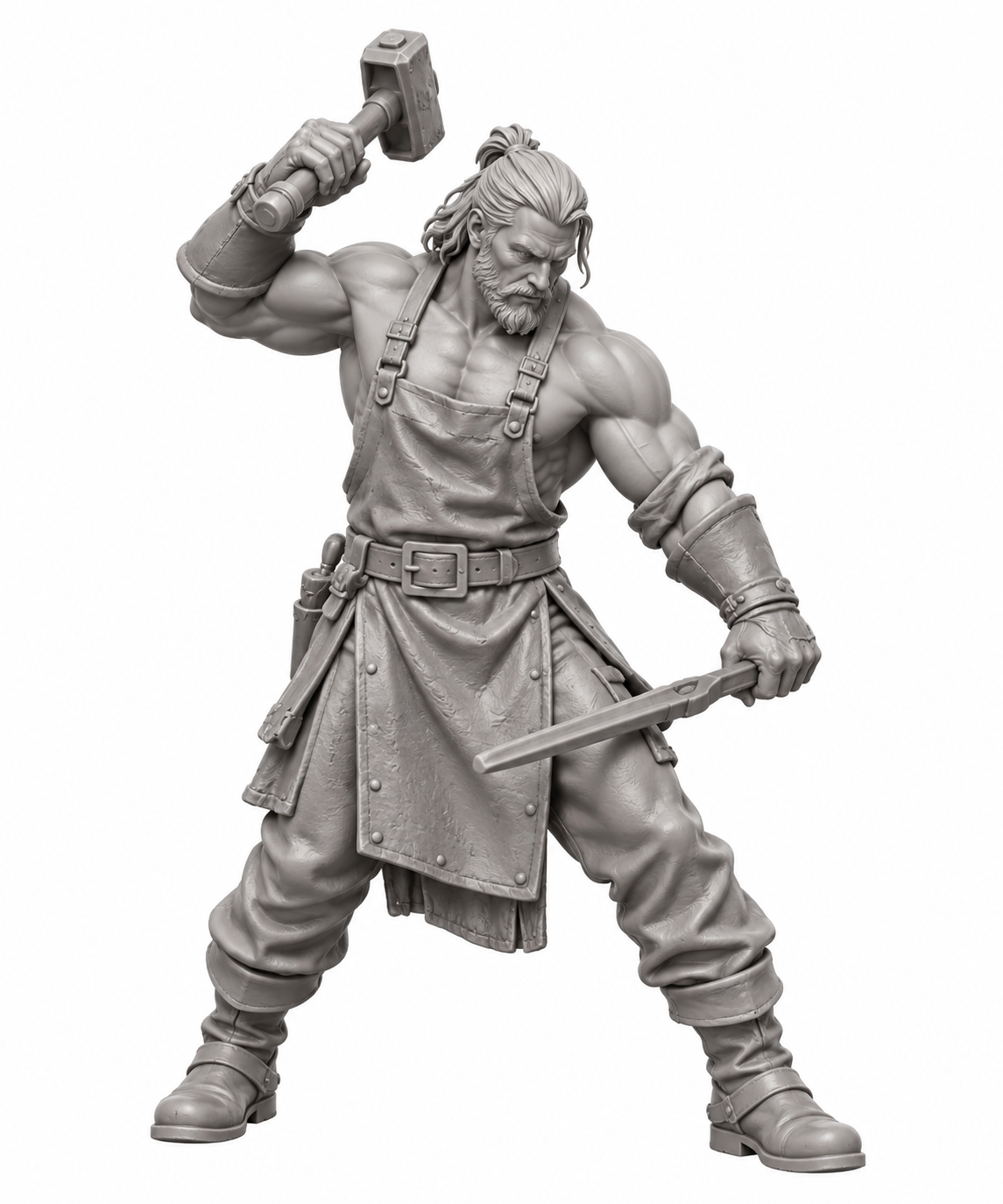 Unpainted blacksmith NPC miniature, front view