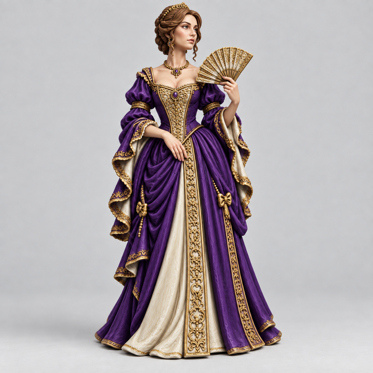 Brianna female human noble NPC painted in purple, ivory and antique gold without a base; painting inspiration.