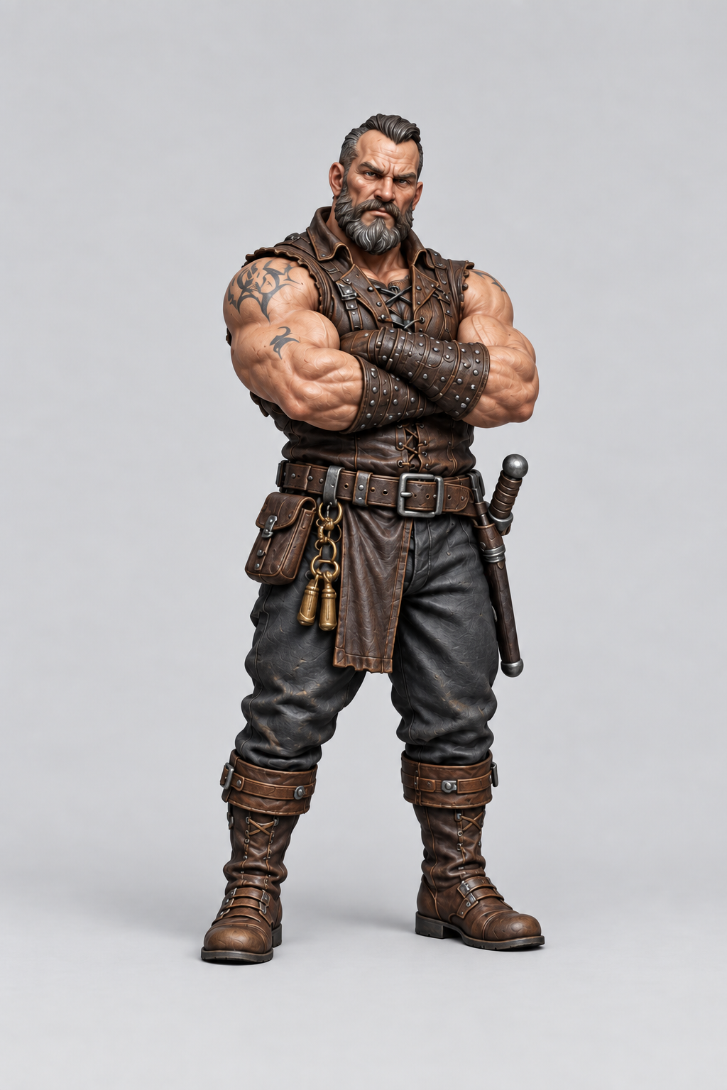 Dirk, male Human bouncer painted in dark leather and charcoal trousers without a base; painting example.