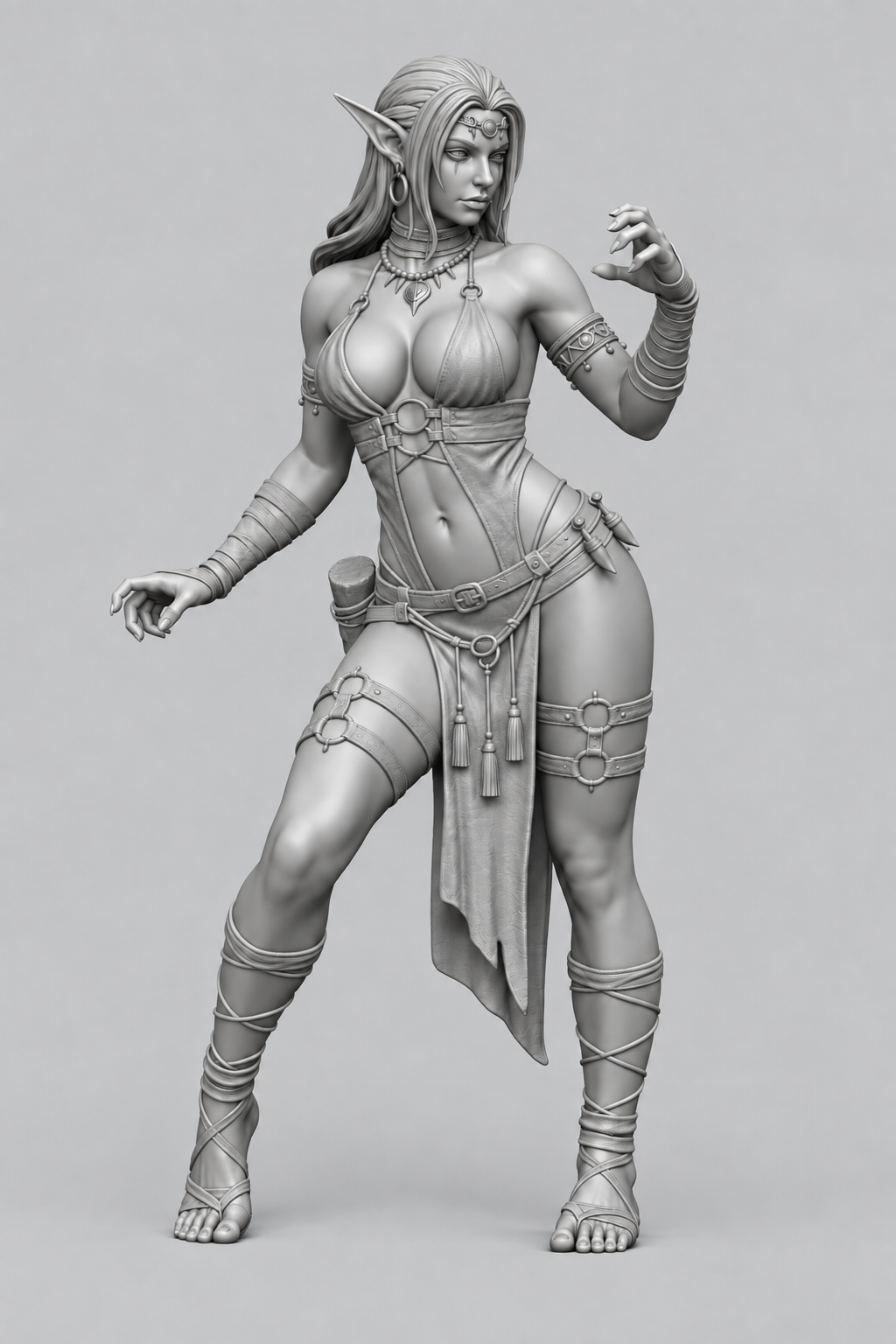 Unpainted elven companion miniature, front view