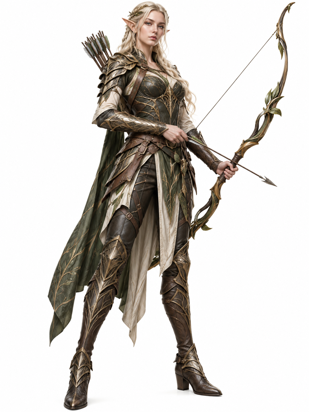 Painted elven archer miniature with bow, front view