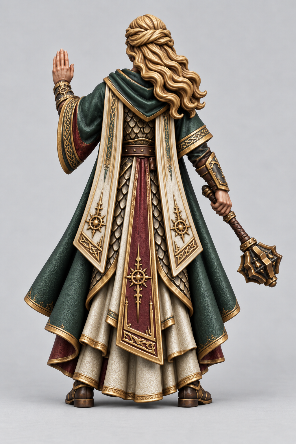 Painted aasimar cleric miniature, rear view