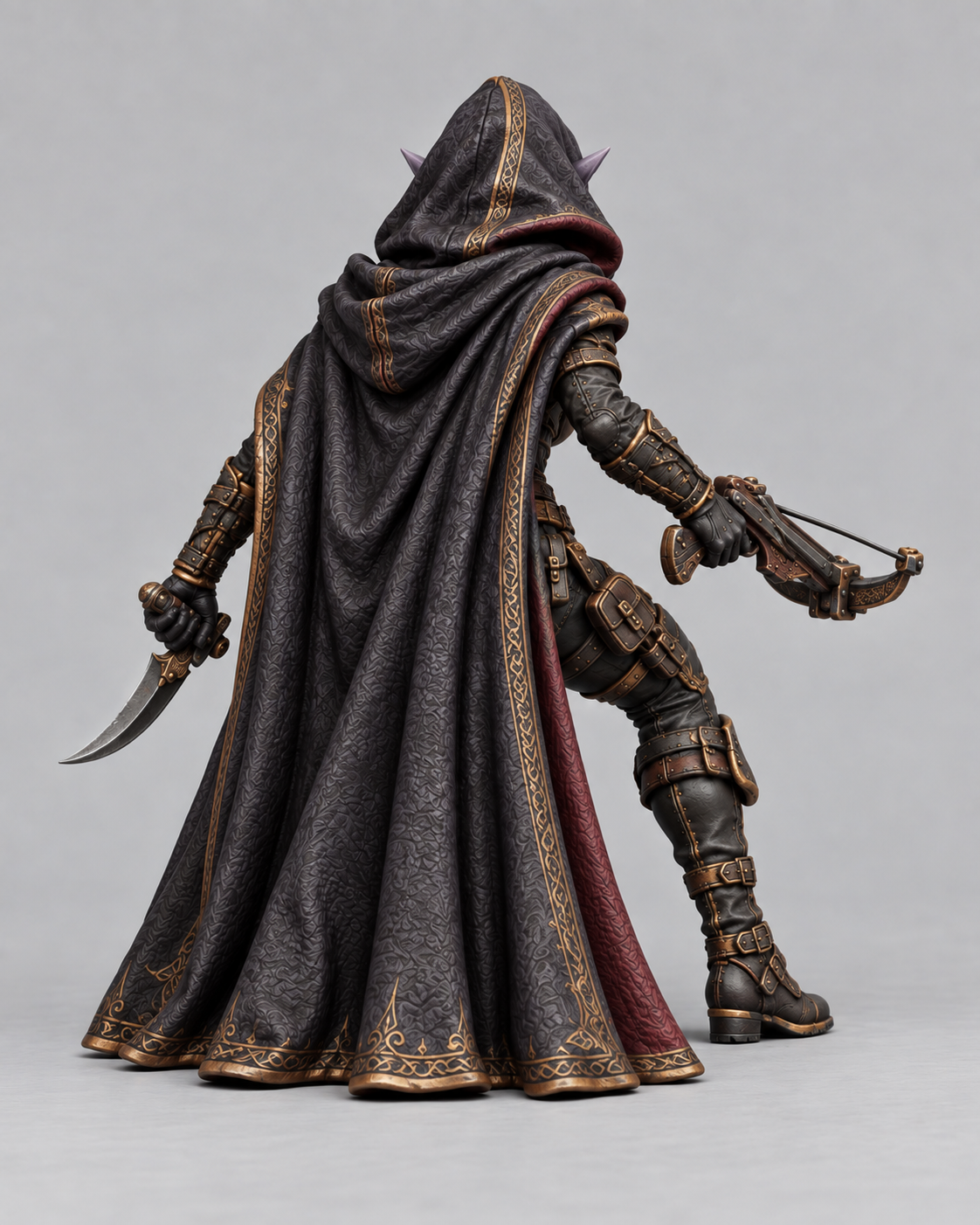 Painted drow rogue miniature, rear view