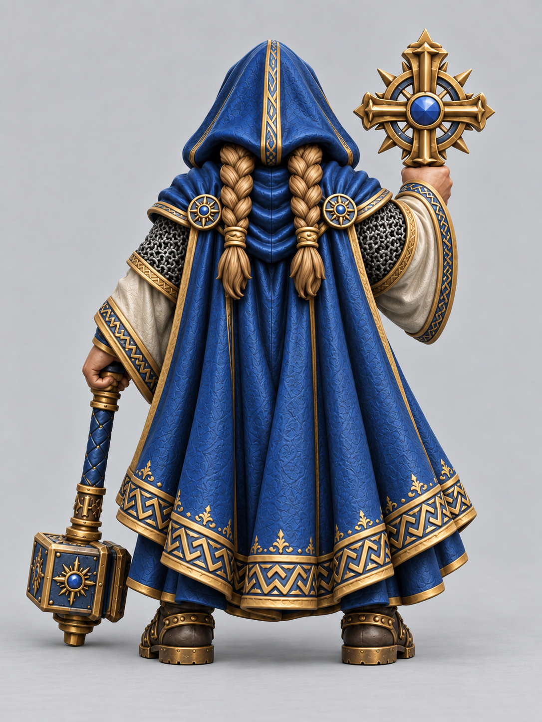 Painted dwarf cleric miniature, rear view
