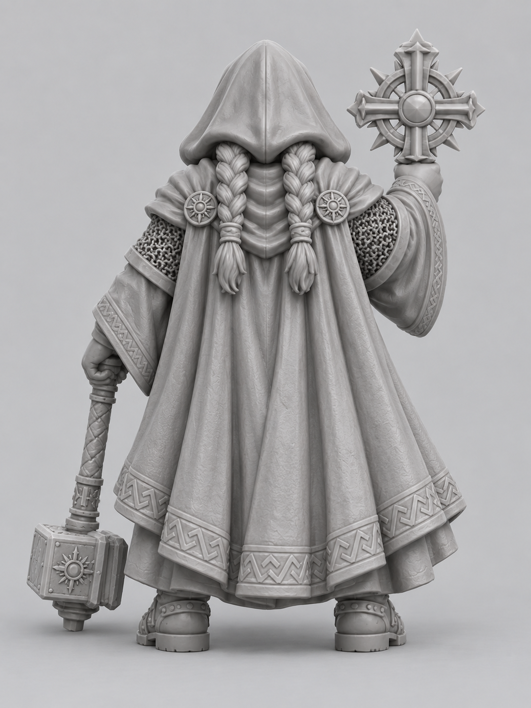 Unpainted dwarf cleric miniature, rear view