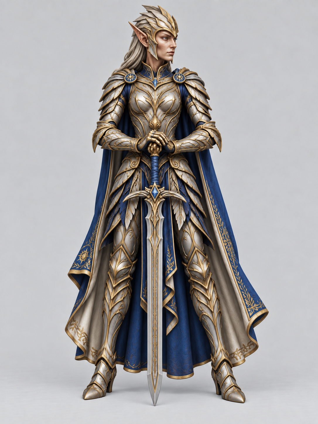 Painted female elven knight miniature, front view