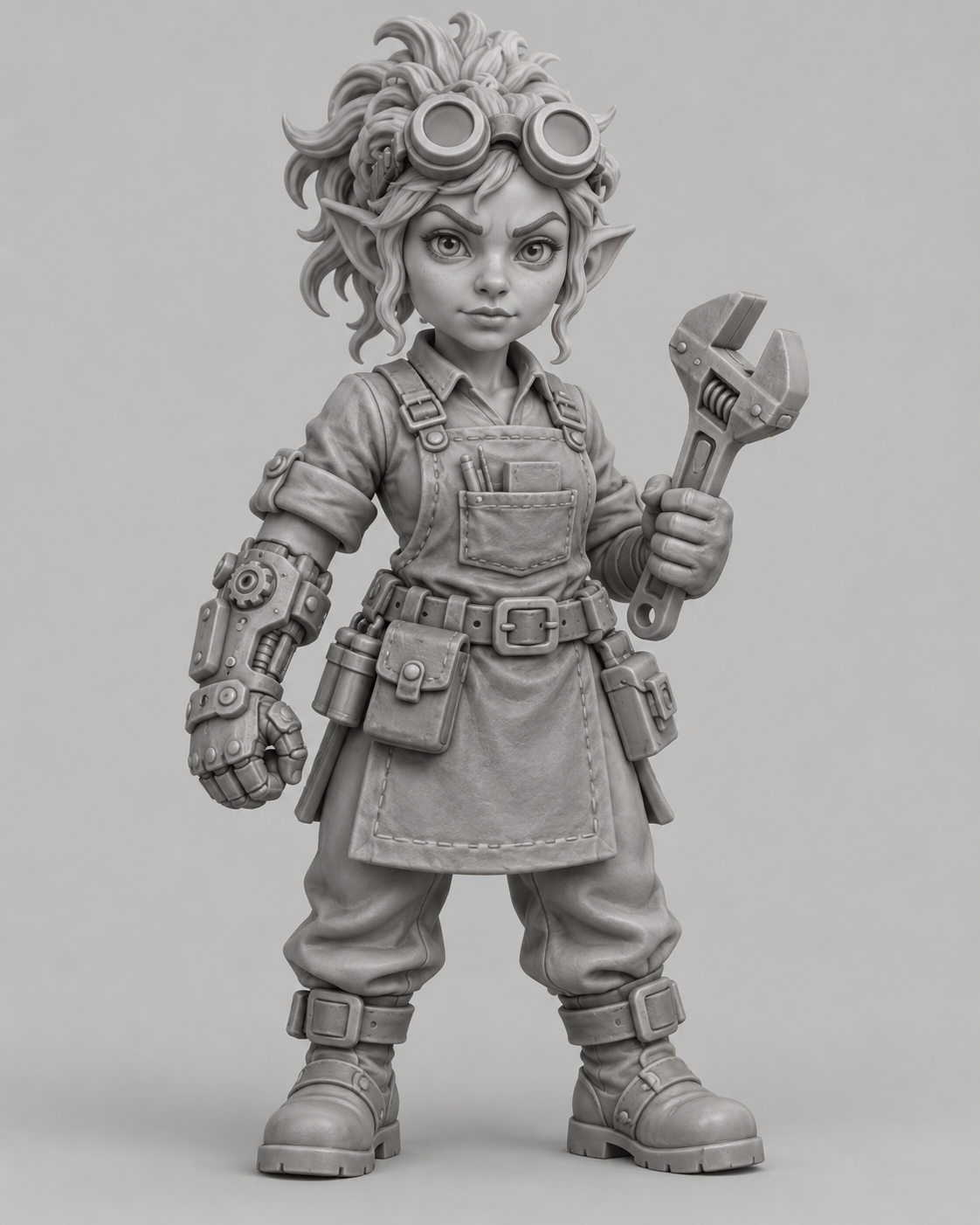 Unpainted gnome artificer miniature, front view