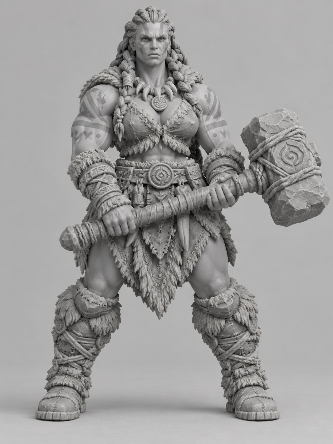 Unpainted goliath barbarian miniature, front view