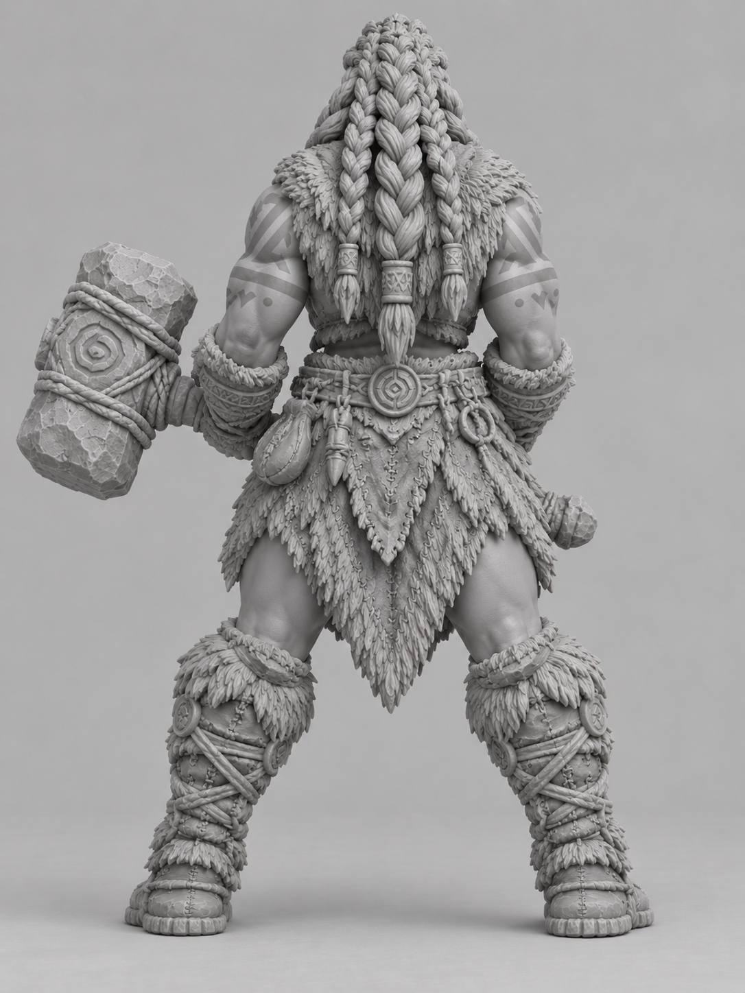 Unpainted goliath barbarian miniature, rear view
