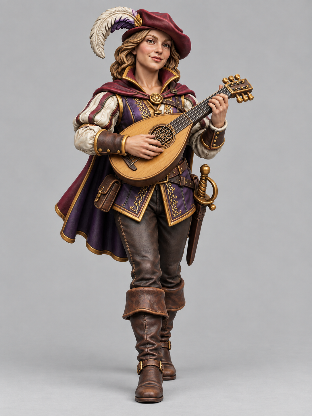 Painted human bard miniature, front view