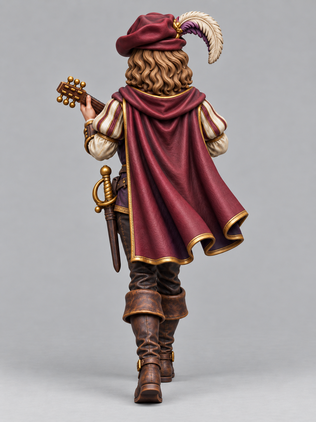 Painted human bard miniature, rear view
