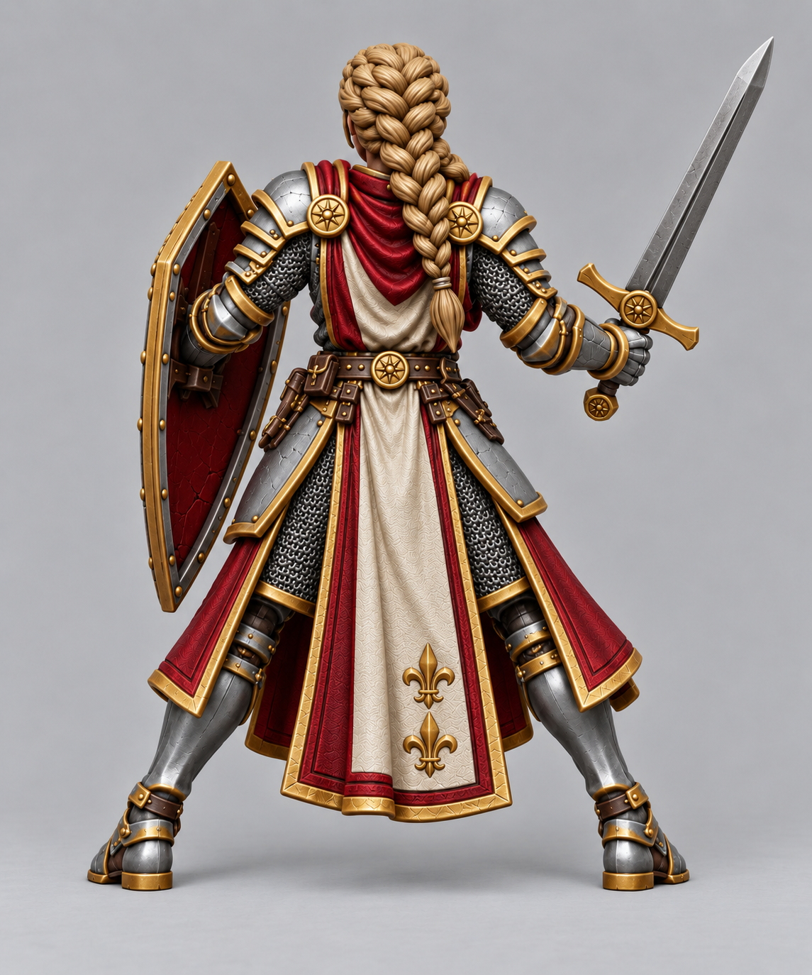 Painted human paladin miniature in alternate pose, rear view