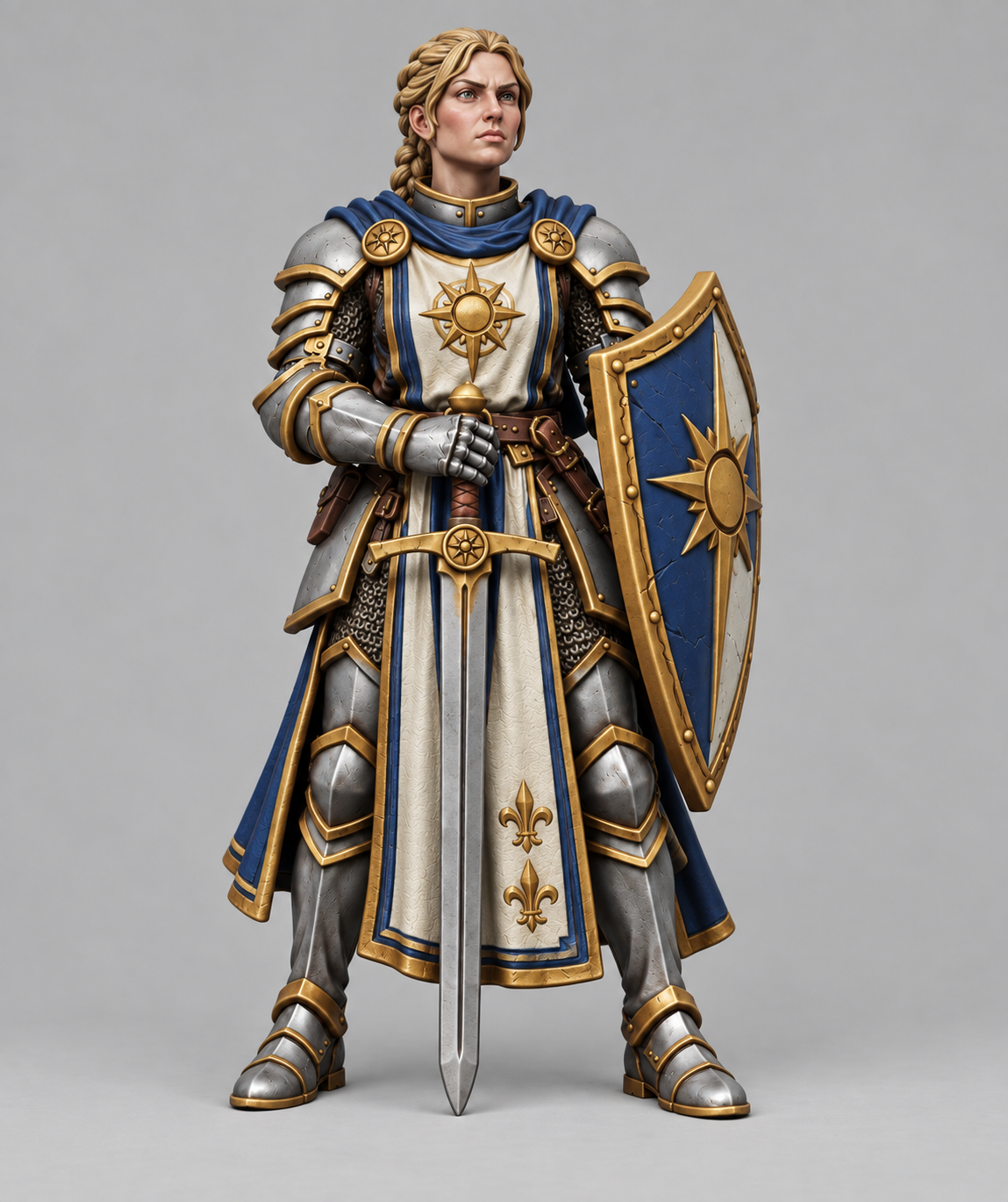 Painted human paladin miniature, front view