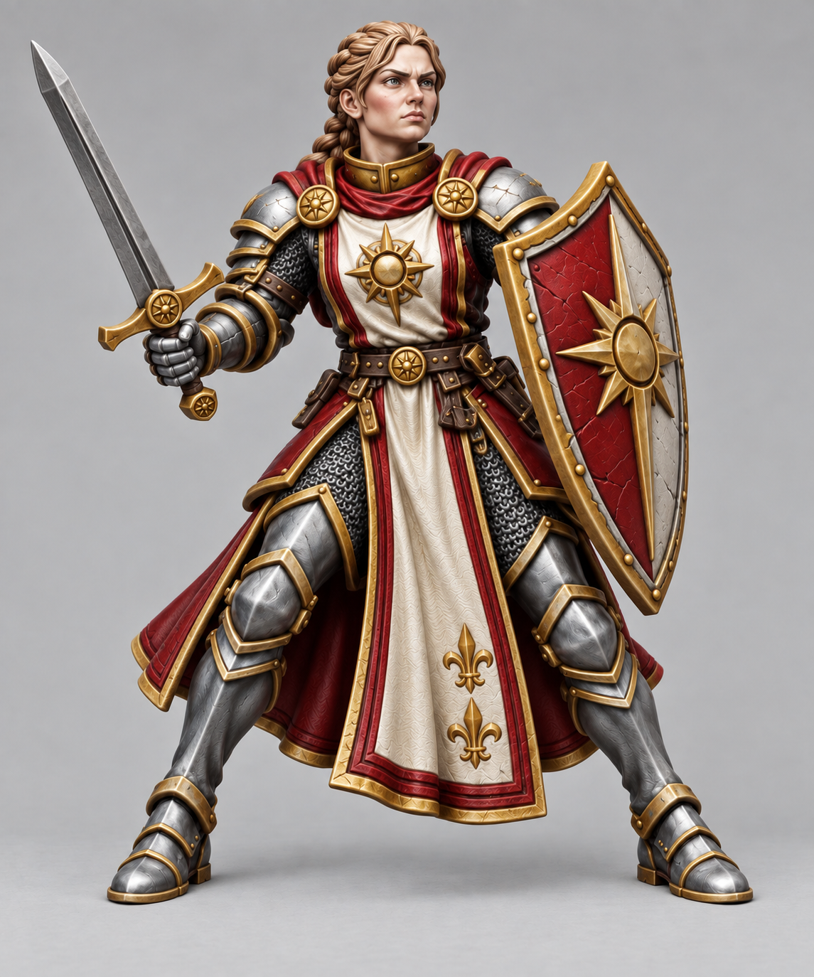 Painted human paladin miniature in alternate pose, front view
