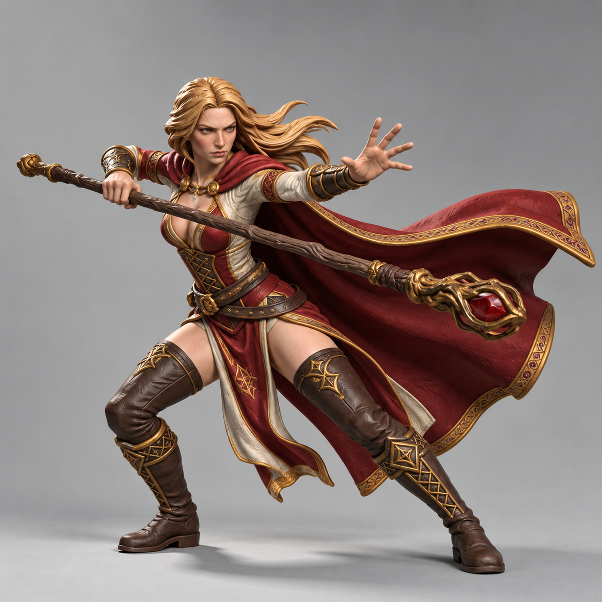Painted human wizard miniature, front view