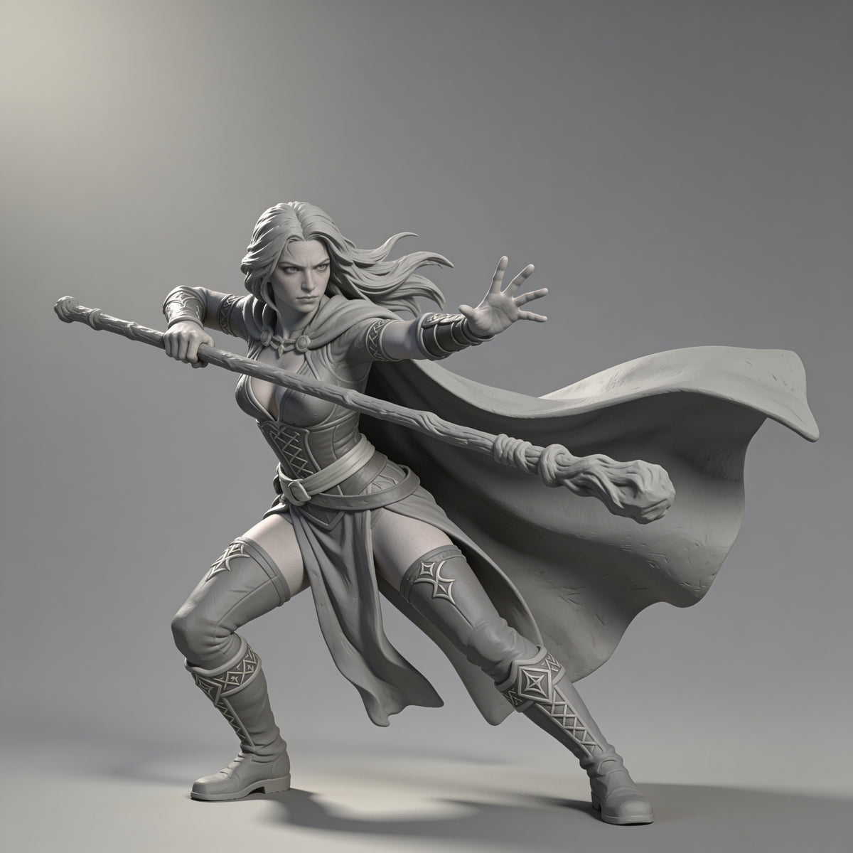 Unpainted human wizard miniature, front view