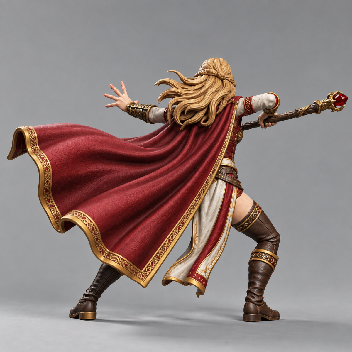 Painted human wizard miniature, rear view