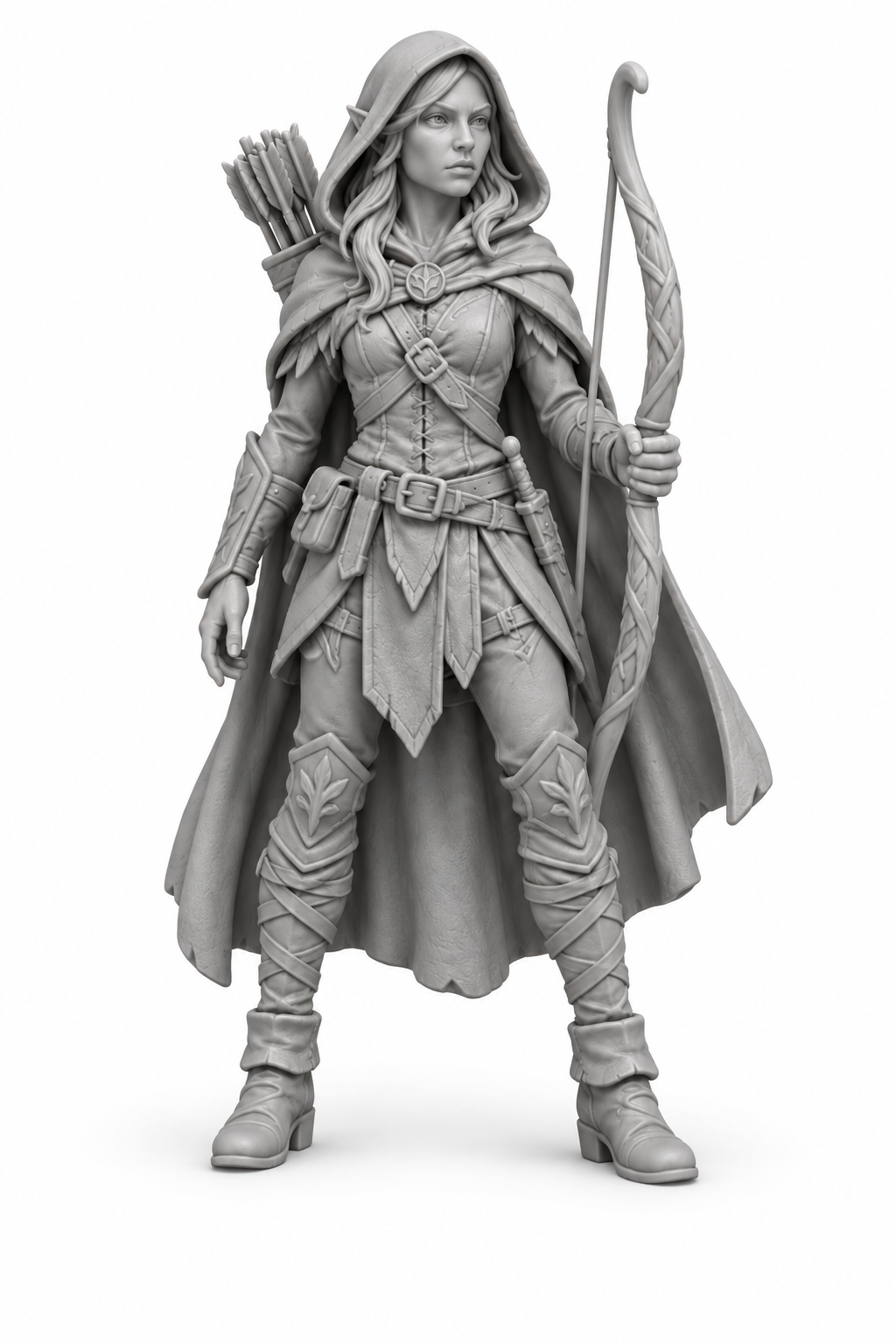 Unpainted wood elf ranger miniature, front view