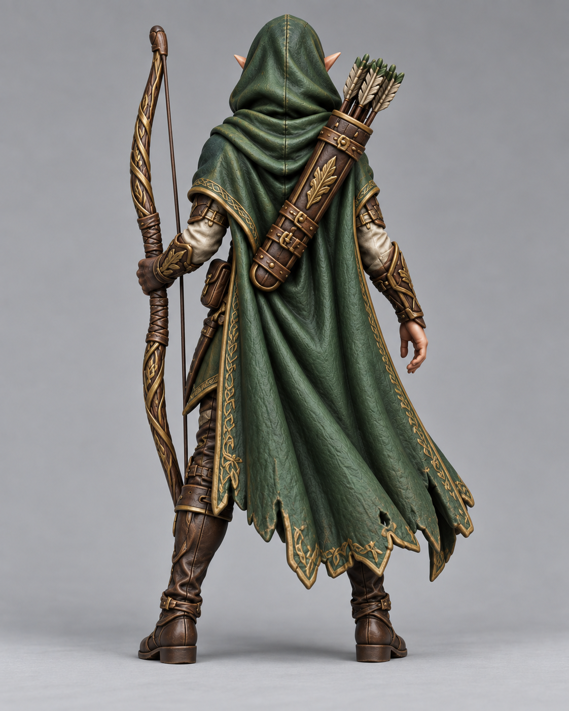 Painted wood elf ranger miniature, rear view
