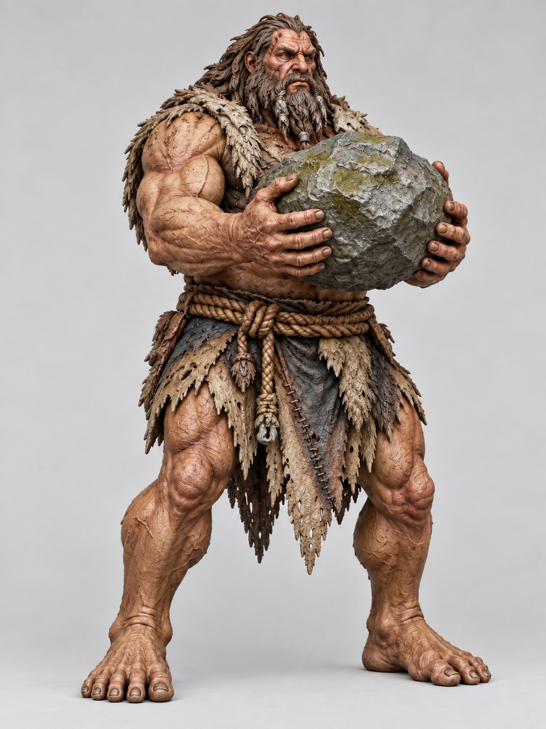 Painted hill giant miniature with boulder, front view